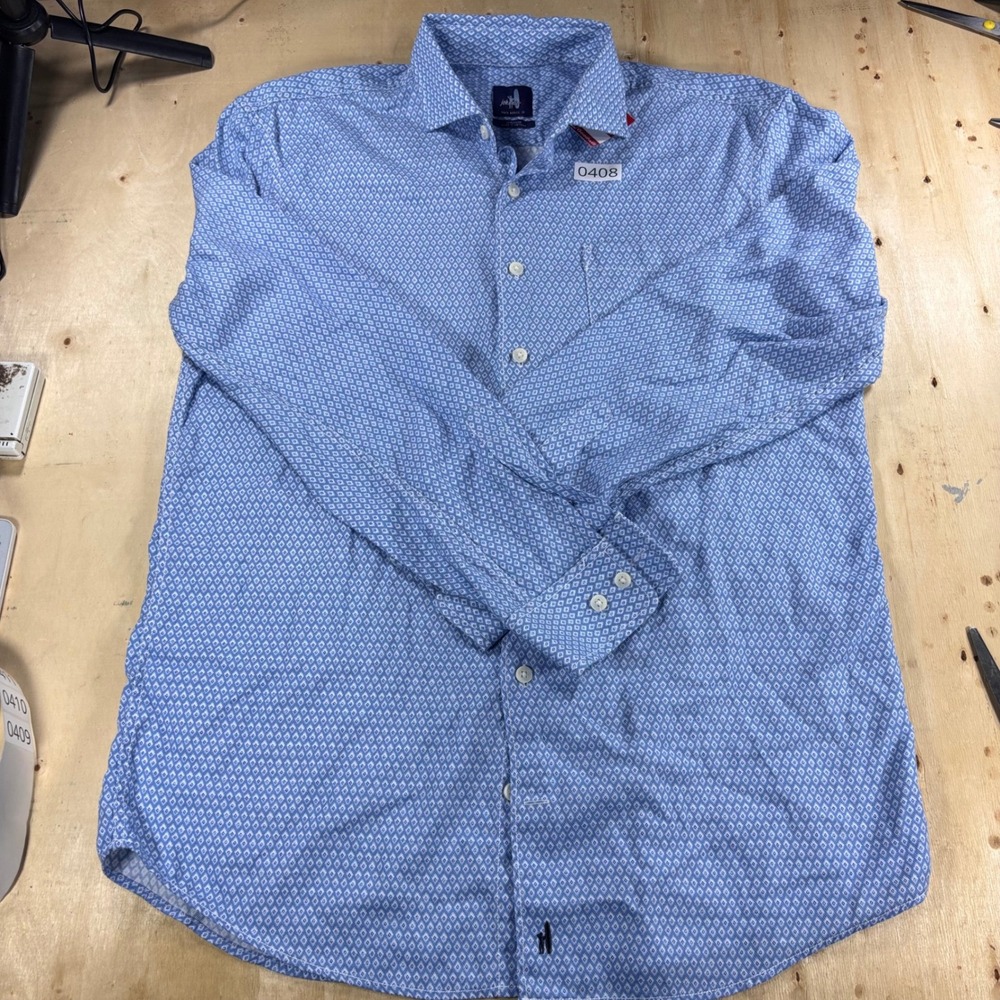 Johnnie-O Mens M Blue Geometric Print Long Sleeve Button Down Shirt